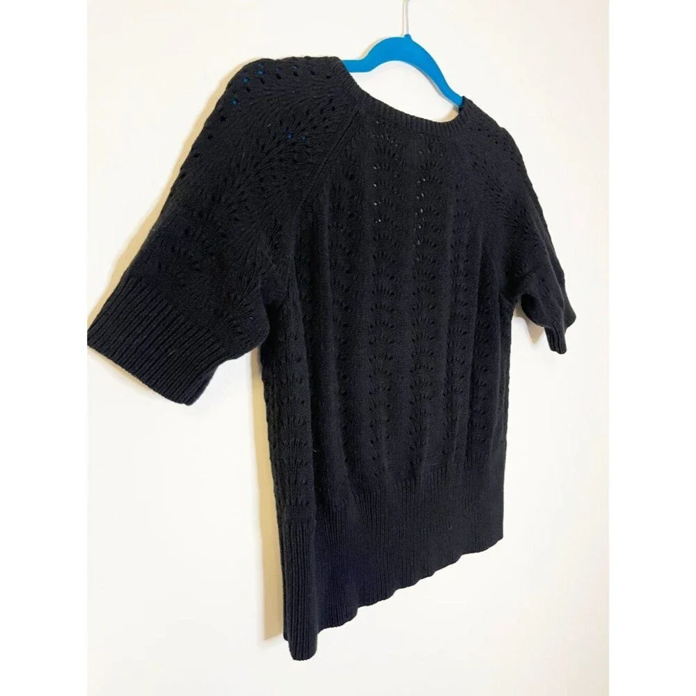 J. Jill Black Knit Cardigan Top Petite Medium Button Front Short Sleeve Sweater - Picture 7 of 8